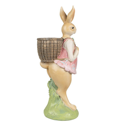 Paasdecoratie konijn 31 cm bruin roze polyresin
