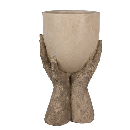 Bloempot handen 37 cm beige polyresin
