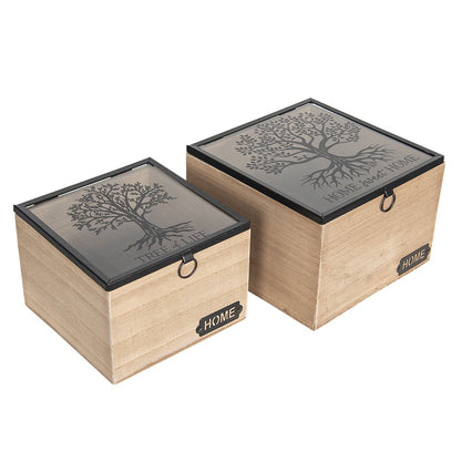 Opbergbox set van 2 bruin MDF 18x18x12 cm