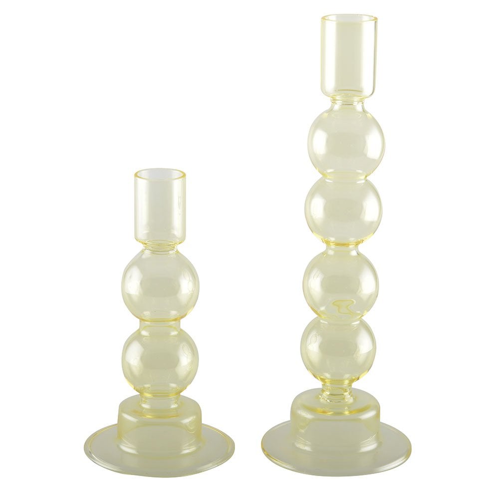 Kandelaars glas geel set van 2