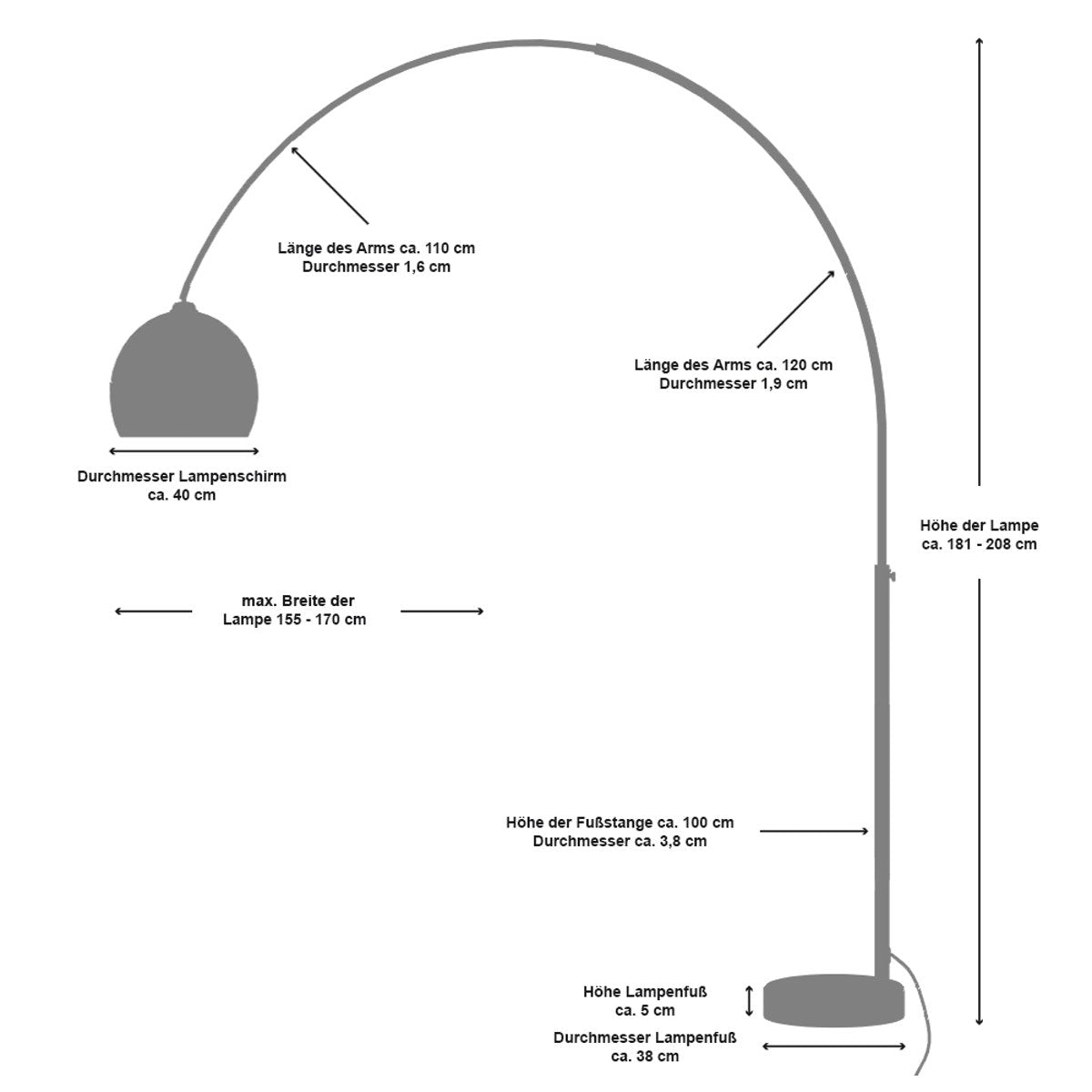 Arc lamp 208 cm white