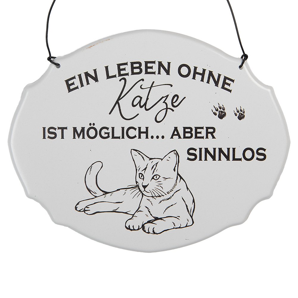 Tekstbord 18x15 cm metaal wit kat