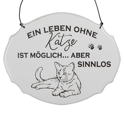 Tekstbord 18x15 cm metaal wit kat