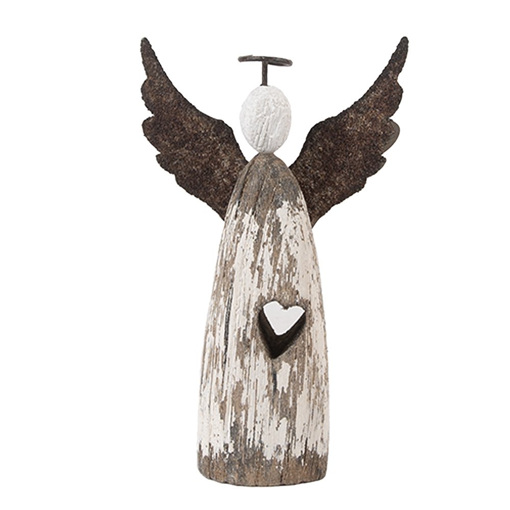 Decoratie beeld engel 7x3x12 cm wit bruin hout