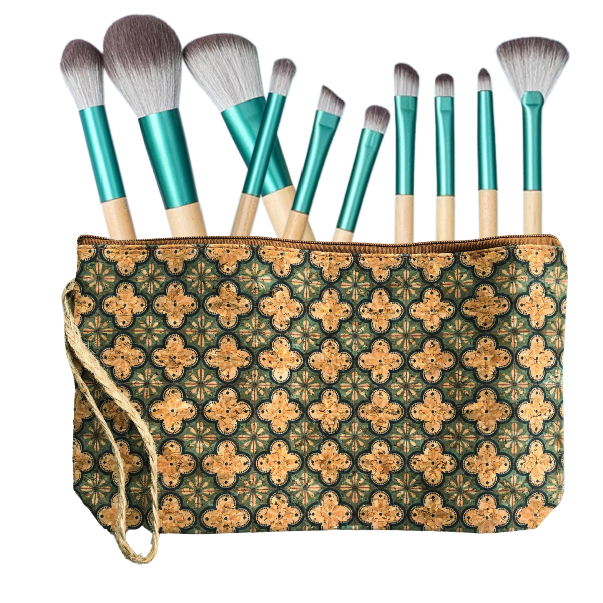 Green-Goose make-up kwasten set 10 stuks bamboe met kurk etui