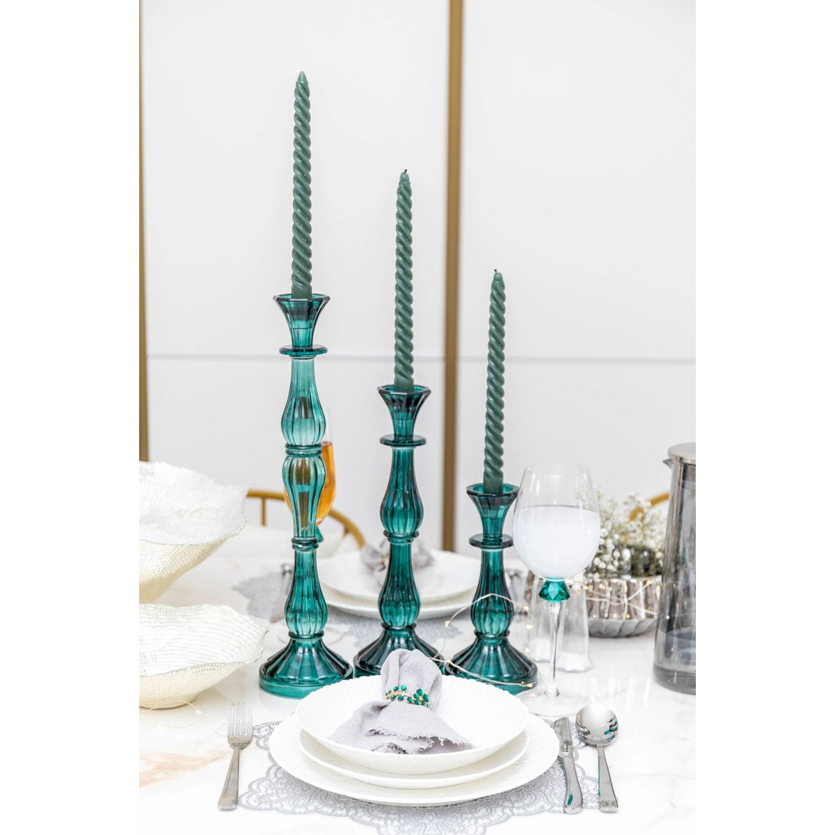 Kandelaar glas turquoise 41 cm