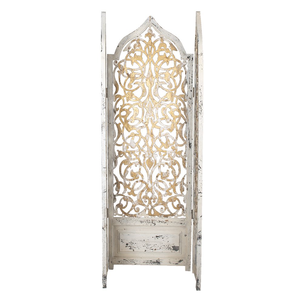 Kamerscherm 124x3x186 cm wit goud massief hout