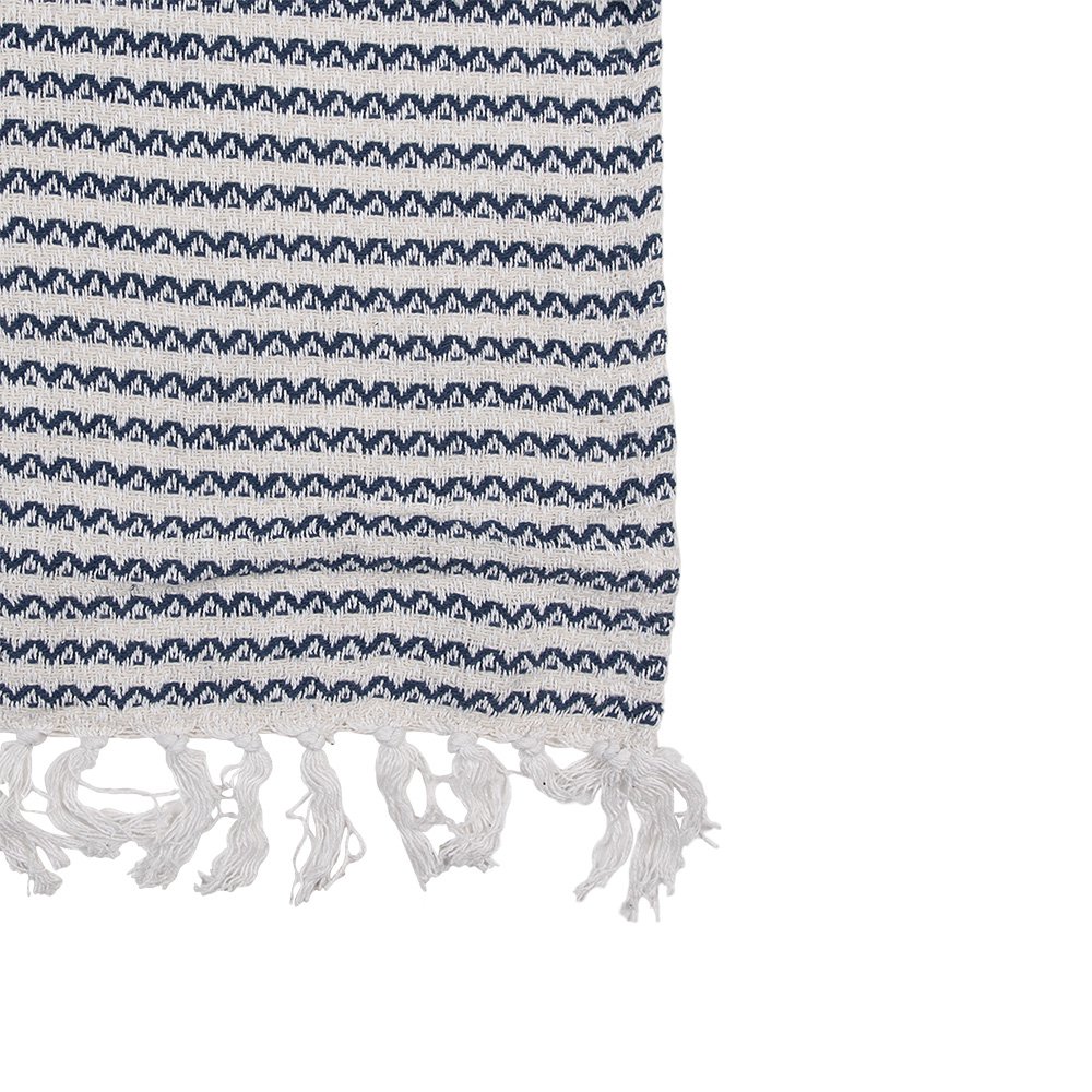 Plaid 125x150 cm katoen beige blauw zigzag