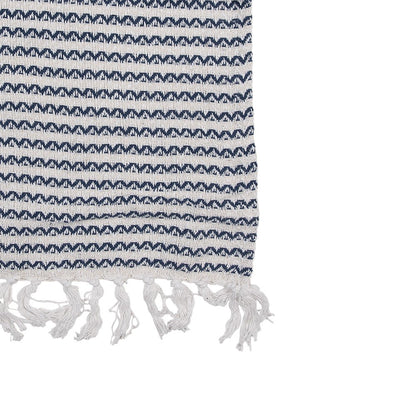 Plaid 125x150 cm katoen beige blauw zigzag