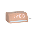 Wekker retro hout beige 17x8 cm met LED-licht