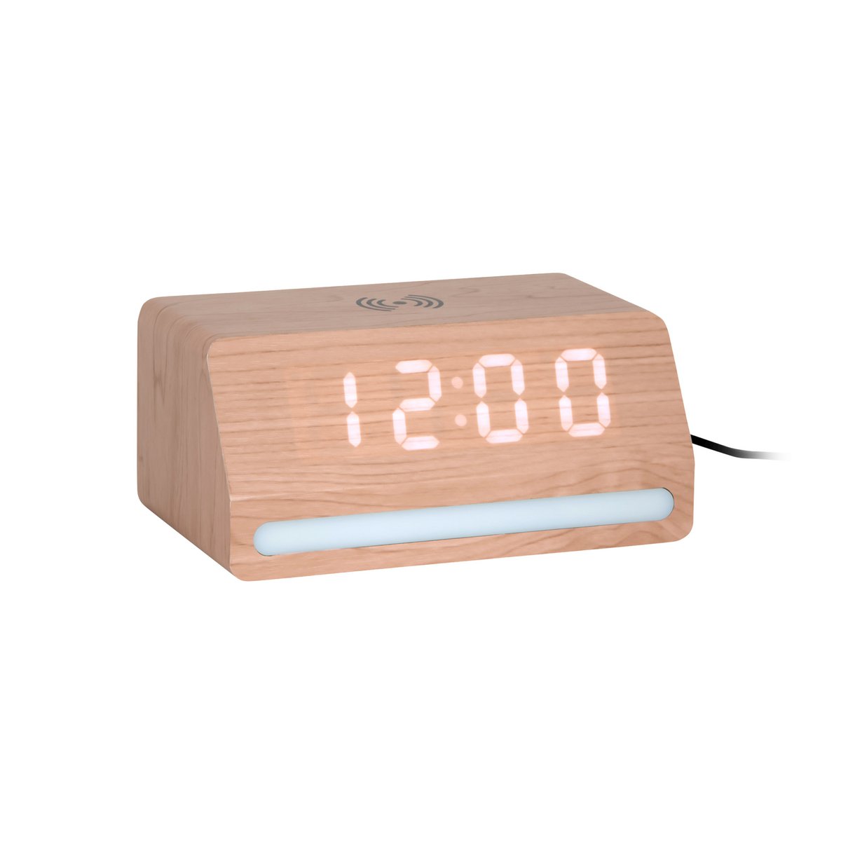 Wekker retro hout beige 17x8 cm met LED-licht