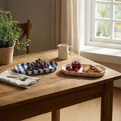 Oval striped serving trays - set of 2