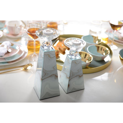 Kaarsenhouder 9x9x21 cm marmerlook glas goud