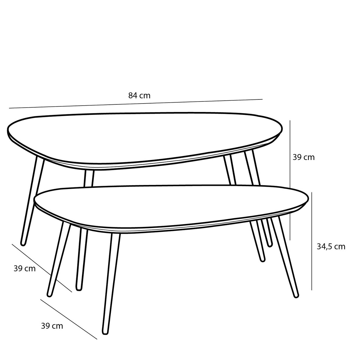 Bijzettafel set 2 gerecycled hout zwart 84x39x39 cm