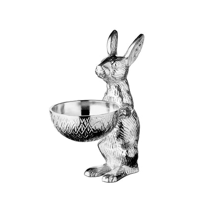 EDZARD konijn met kom Bert, konijnenfiguur met kom, hoogte 22 / 31 cm, aluminium vernikkeld zilver
