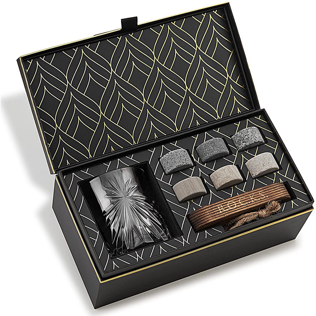 Whiskyglazen set met whiskystenen kristal zwart goud