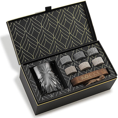 Whiskyglazen set met whiskystenen kristal zwart goud