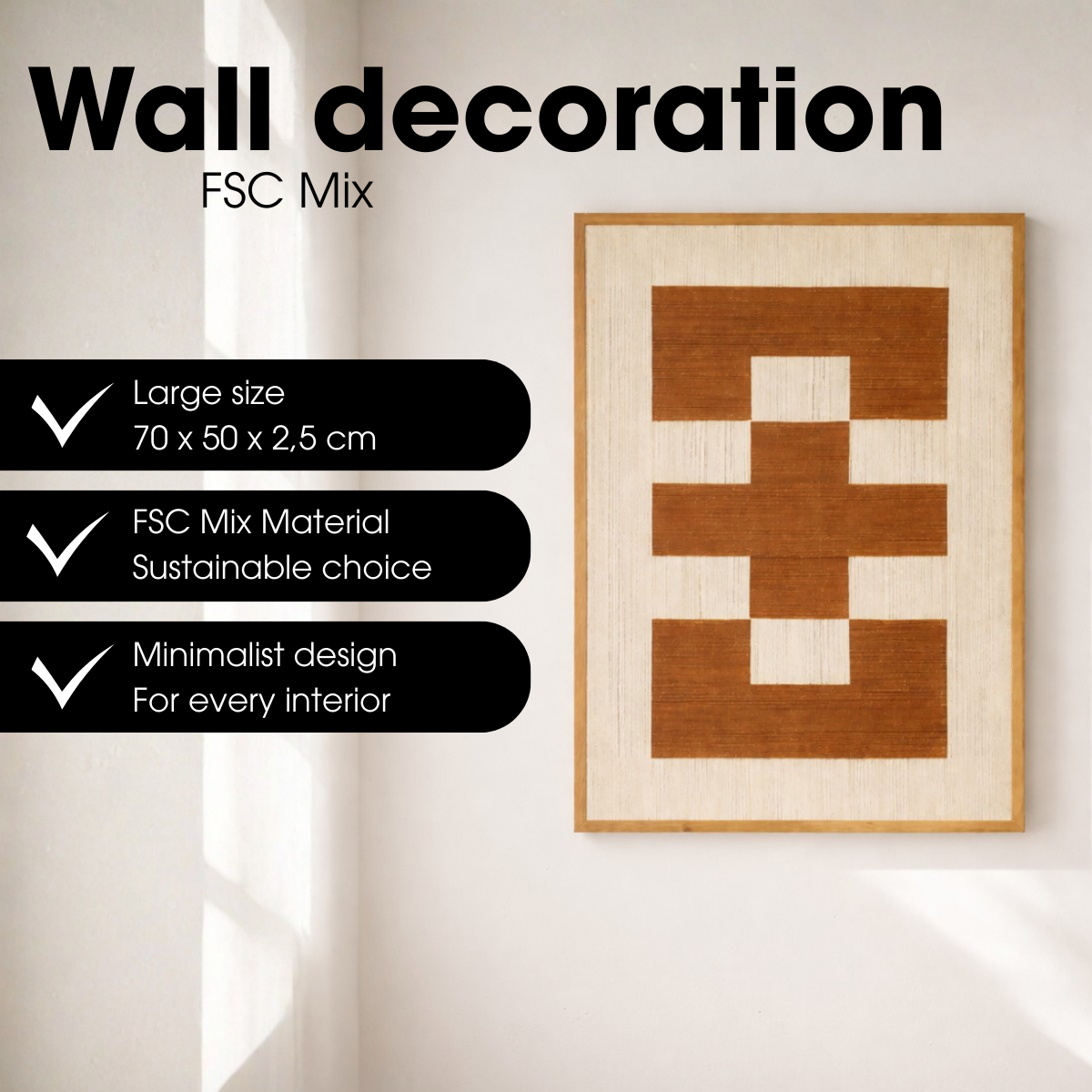 Wanddecoratie 70x50x2.5 cm katoen bruin