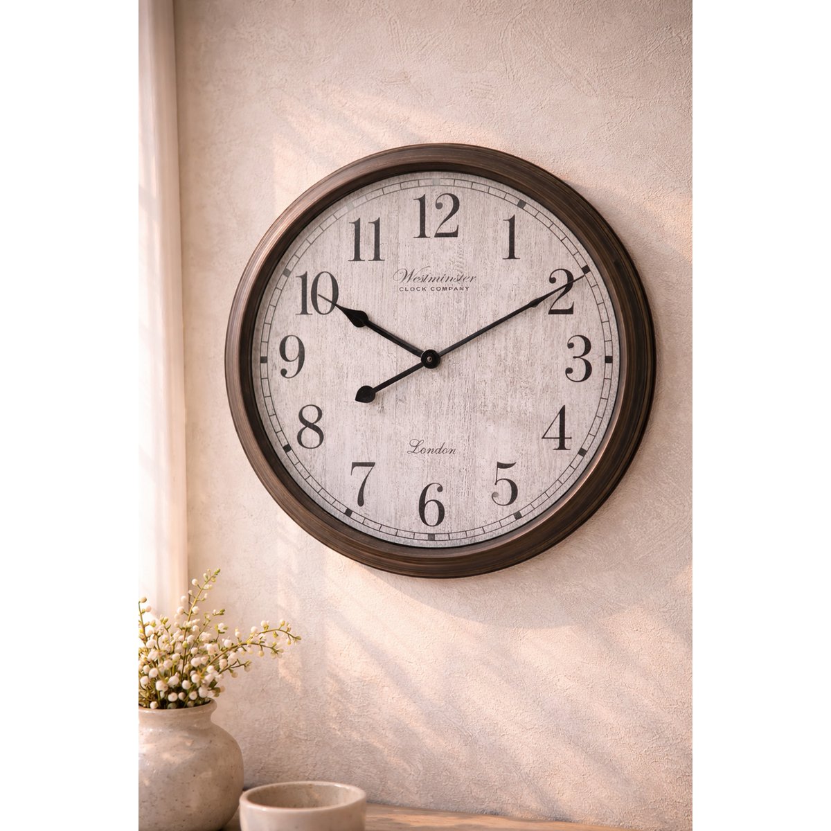 Wandklok 40 cm bruin grijs kunststof