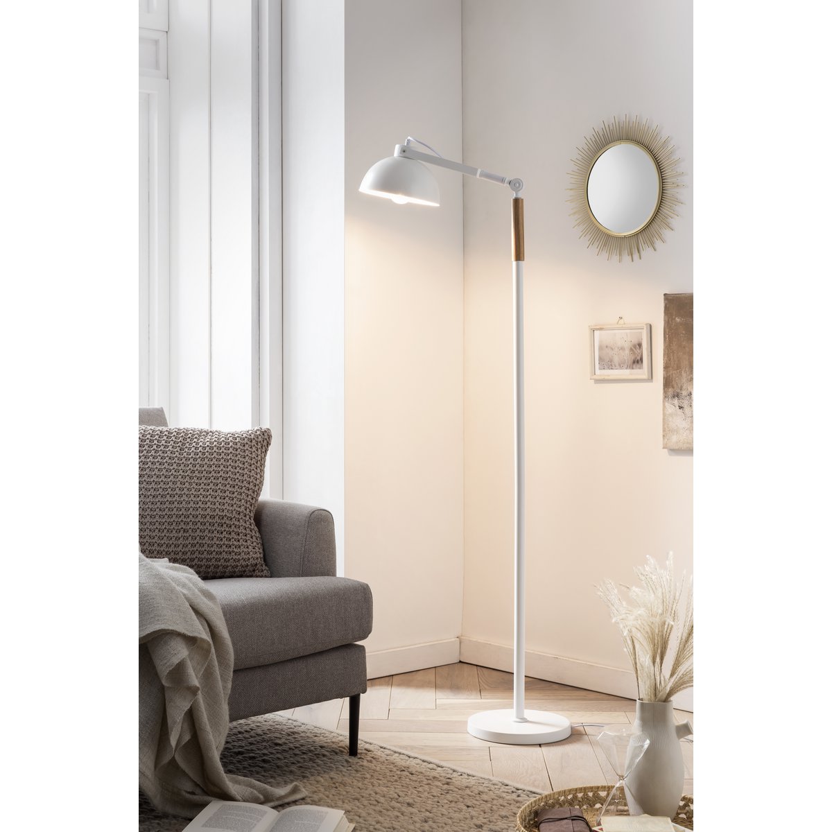 Vloerlamp metaal hout wit 149 cm