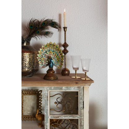Beeld Pauw 22x12x30 cm Blauw Goudkleurig Kunststof Woonaccessoires