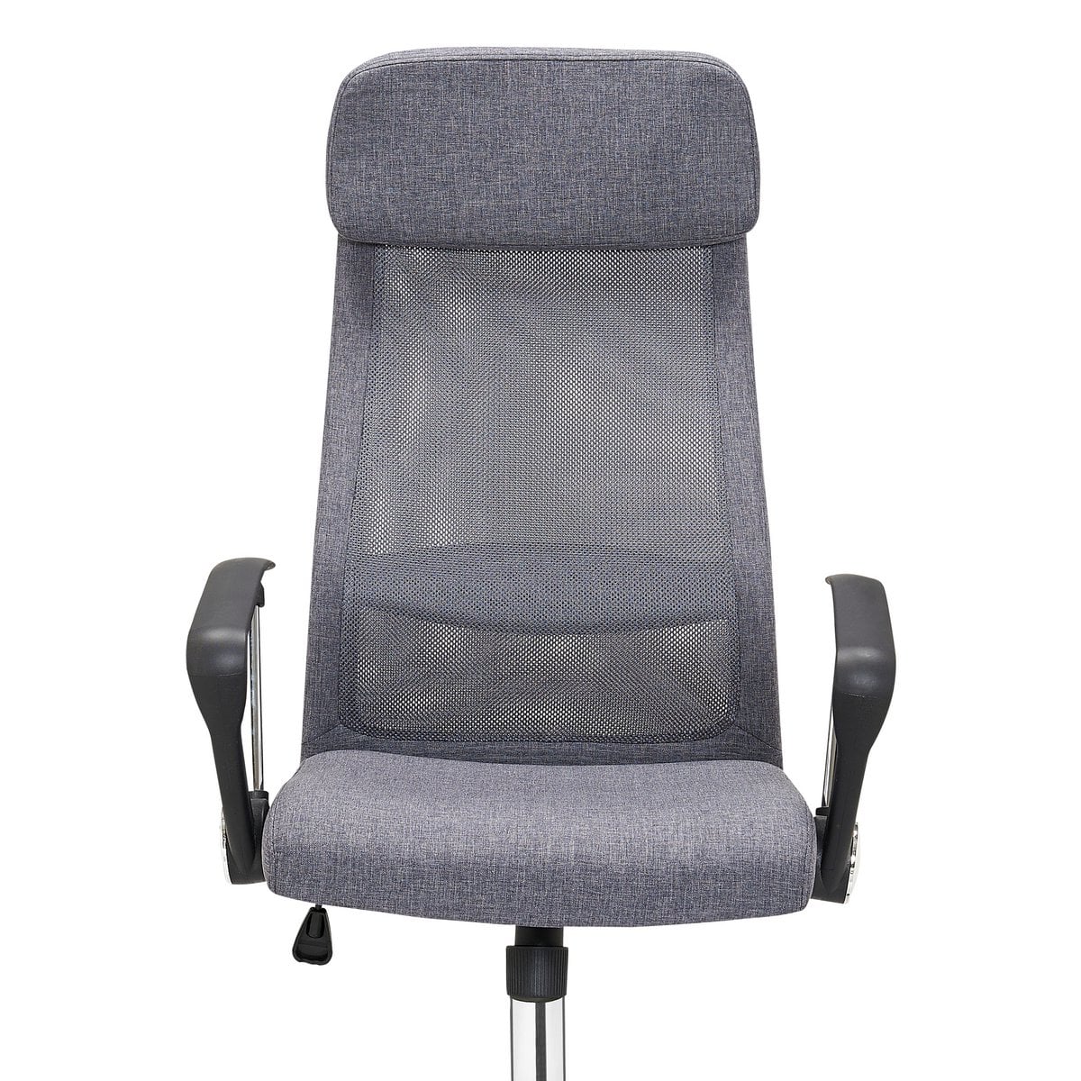 Grey office chair with mesh and fabric upholstery