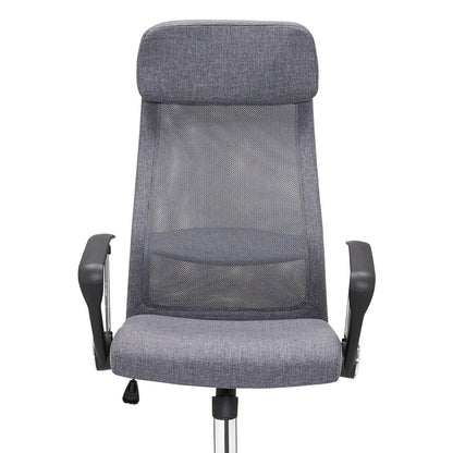 Grey office chair with mesh and fabric upholstery