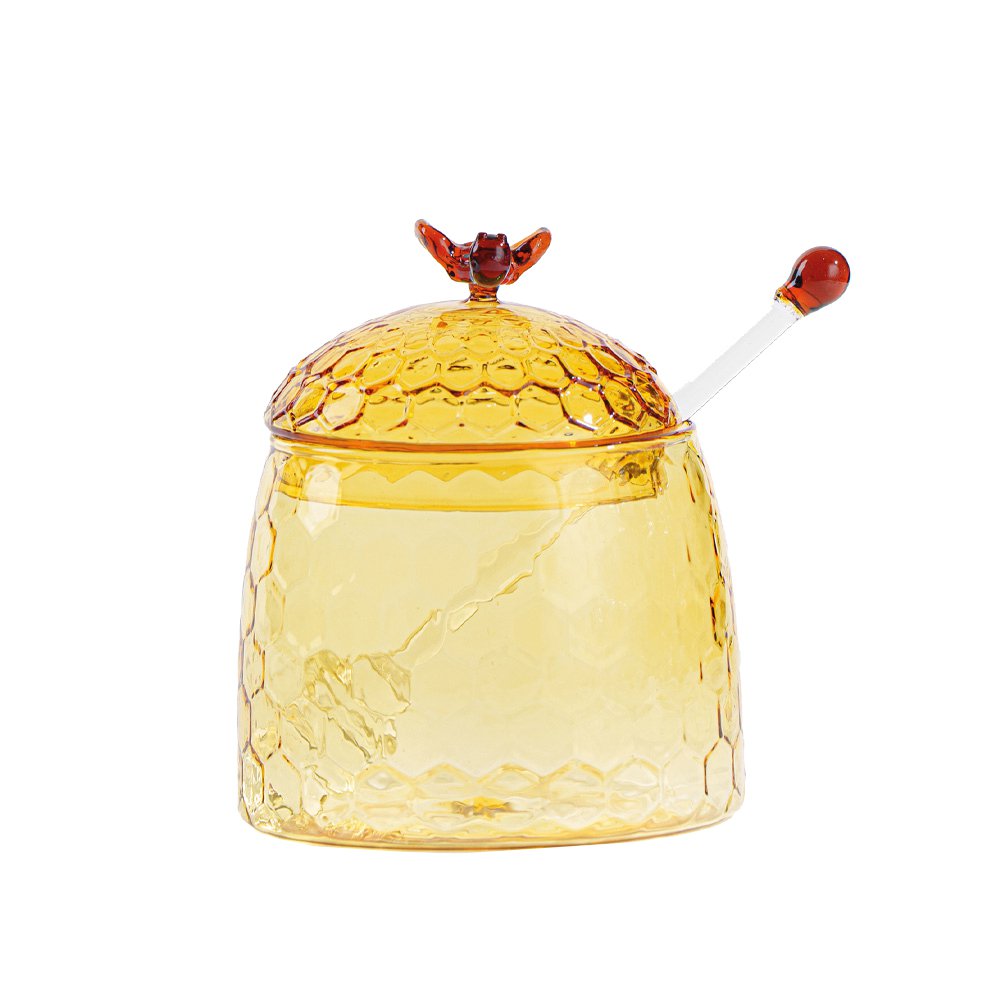 Honingpot amber glas 9,5x9,5x15 cm