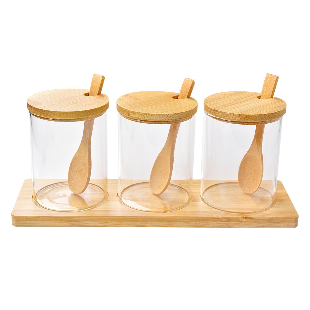 Voorraadpot set 3 stuks Ø 8x10 cm glas transparant