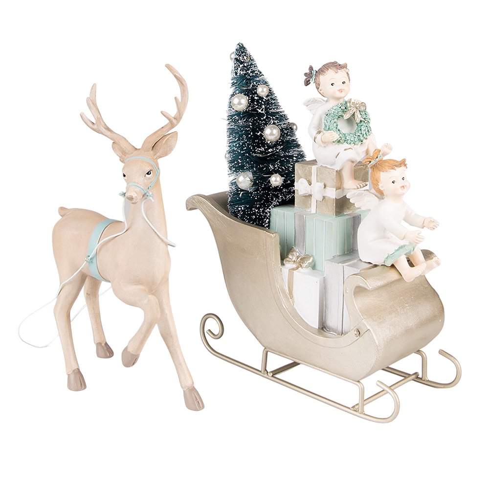 Figurine Deer 26 cm Beige Green Plastic Christmas Decoration