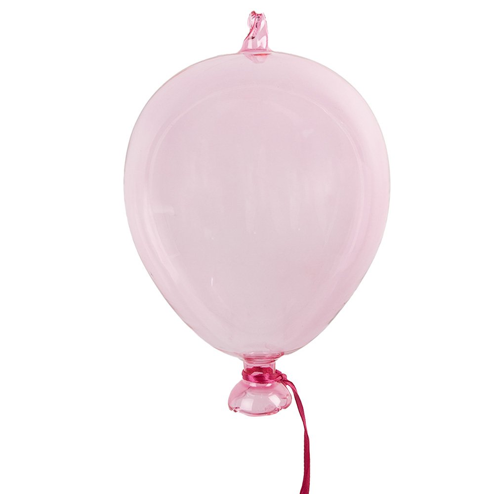 Decoratiehanger glas roze ballon Ø 14x21 cm