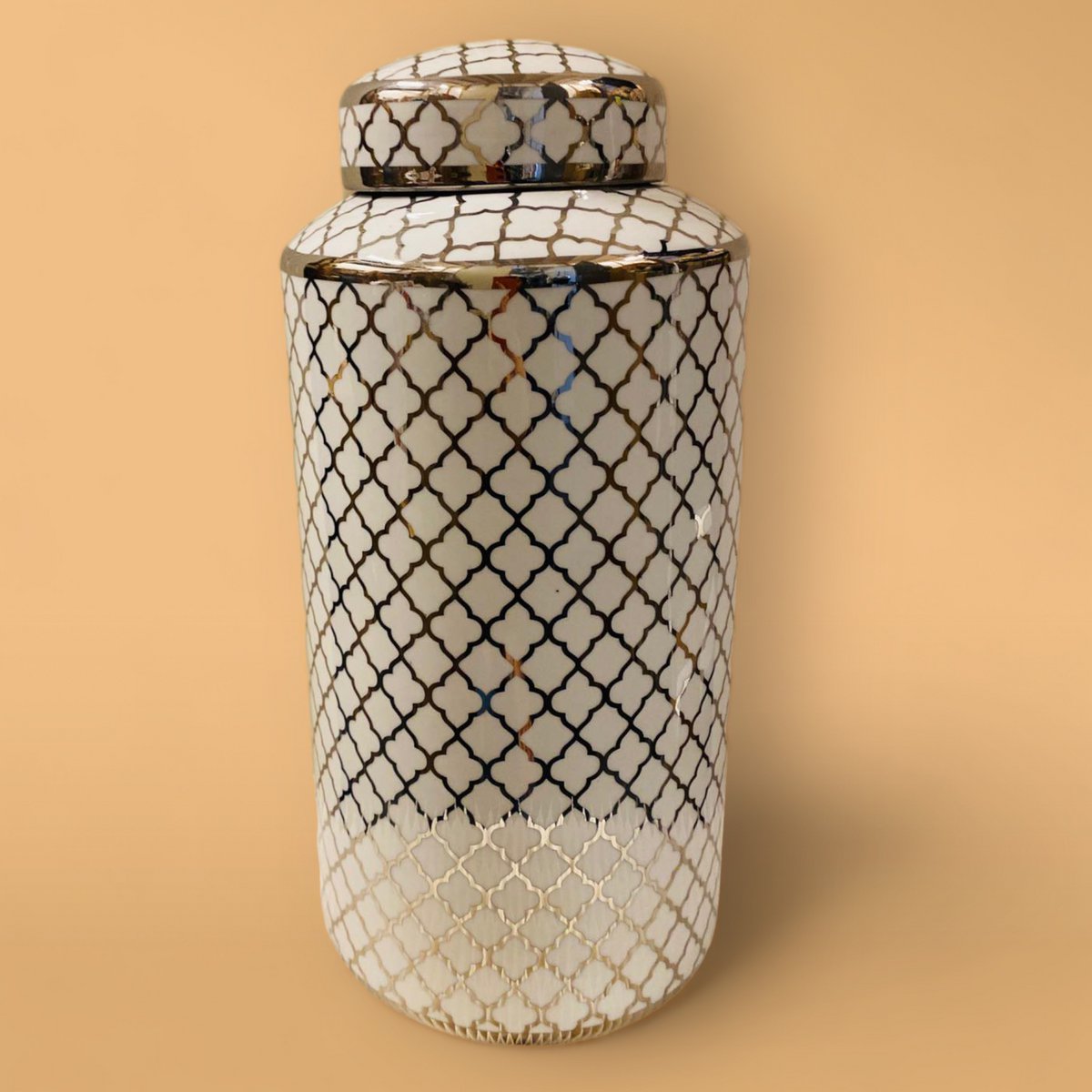 Keramische pot 35x15 cm wit zilver