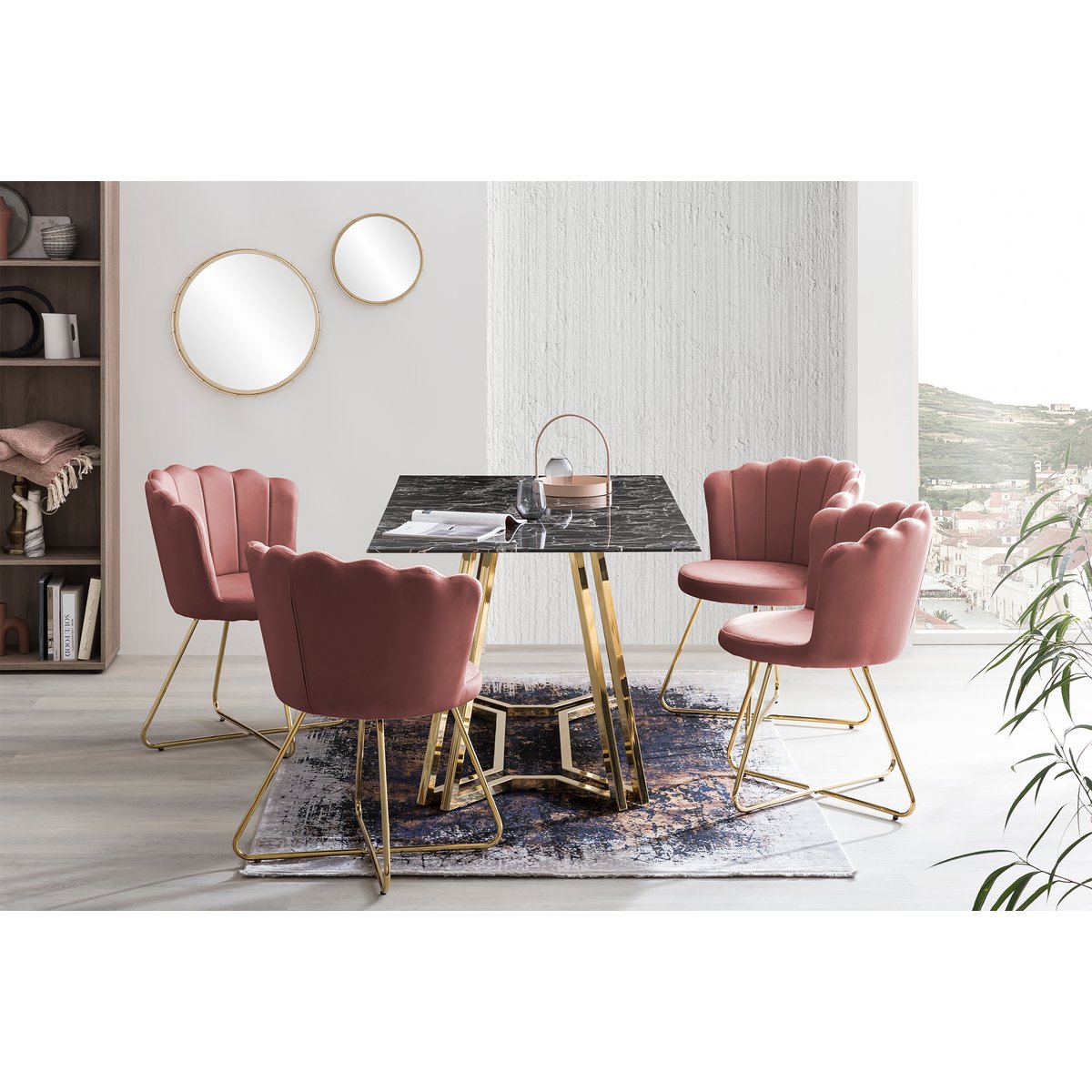 Eettafel 160x90x76 cm glas marmerlook goud