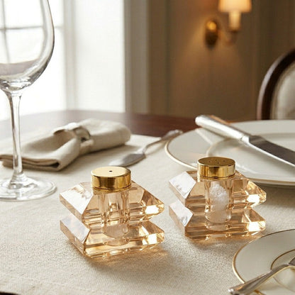 Designer salt and pepper shakers in amber glass