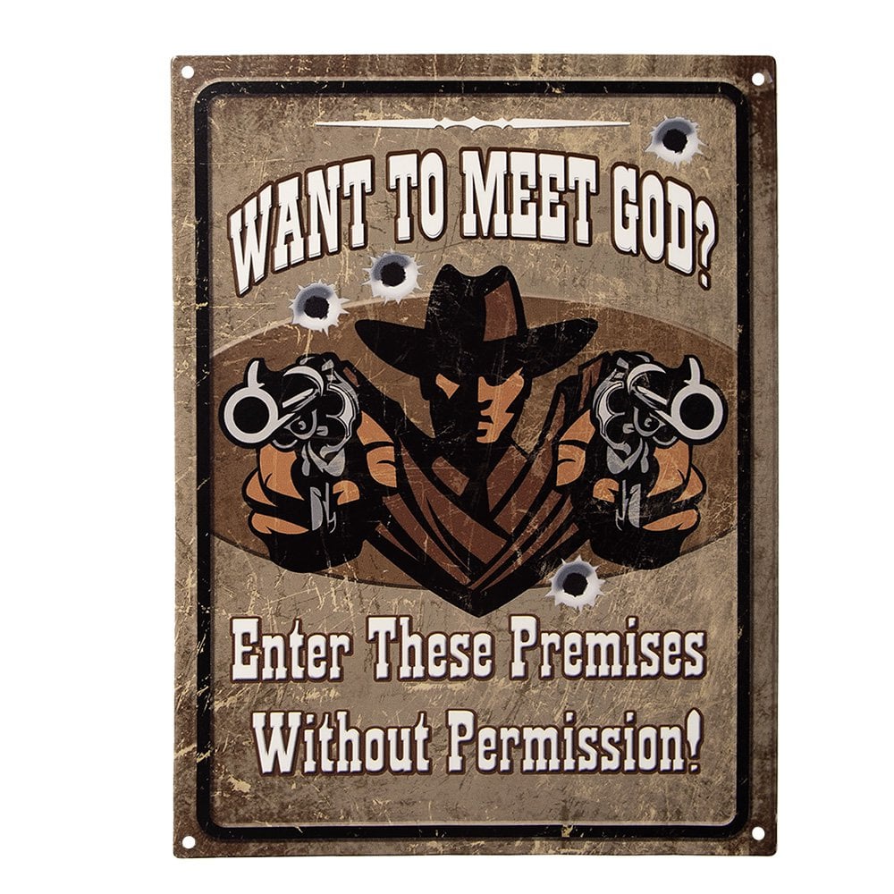 Wandbord 25x33 cm ijzer bruin cowboy