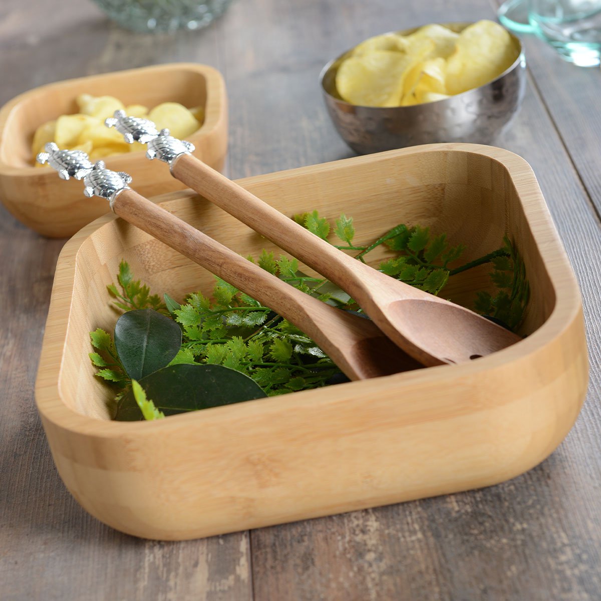 Salade bestek hout zilver schildpad 30 cm