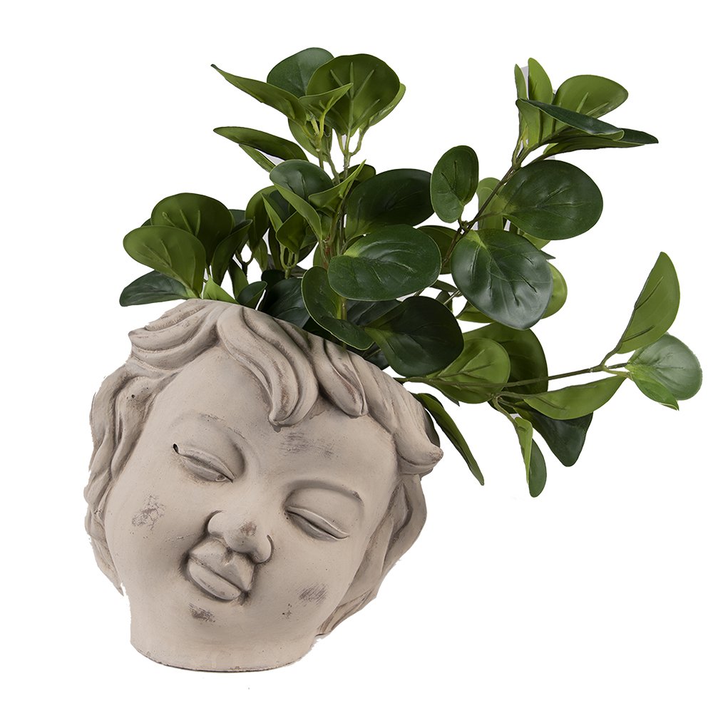 Bloempot Hoofd 23x26x22 cm Beige Grijs Steen Bloempot Binnen