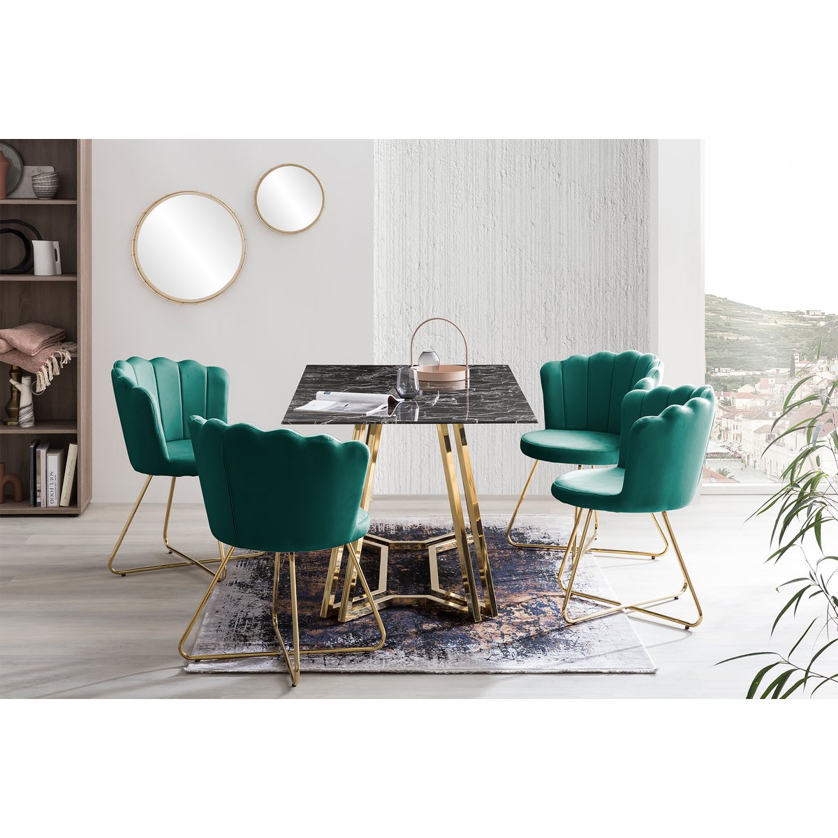 Eettafel 160x90x76 cm glas marmerlook goud