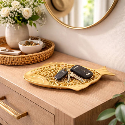 Decoratieve beker goud vis 32x26x2 cm