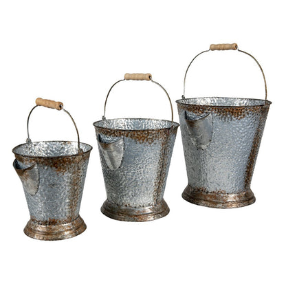 Decorative Bucket Set of 3 Ø 26x28 cm Grey Brown Iron Buckets