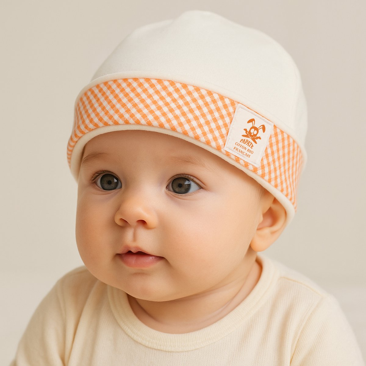 Babymuts biologisch katoen wit gingham