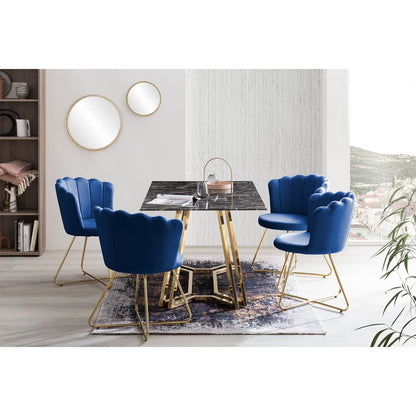 Eettafel 160x90x76 cm glas marmerlook goud