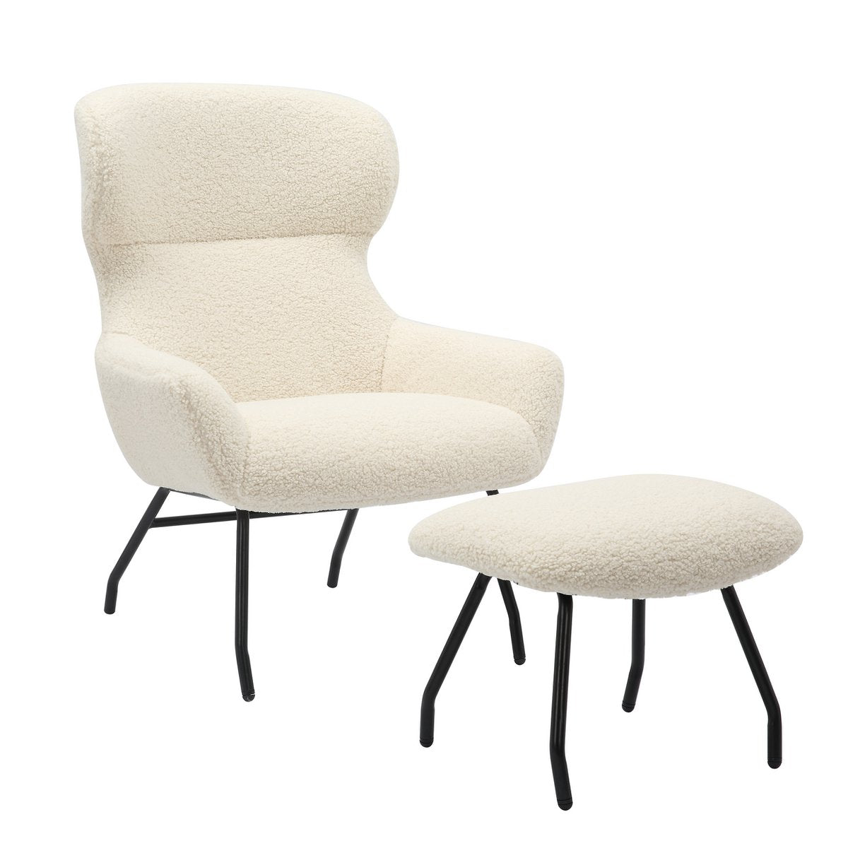 Fauteuil met kruk teddybont beige