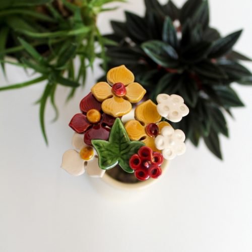 Geluksboeket kunstbloemen 7 stuks met klimop