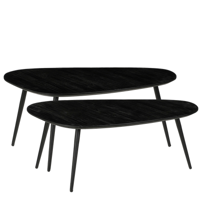 Bijzettafel set 2 gerecycled hout zwart 84x39x39 cm