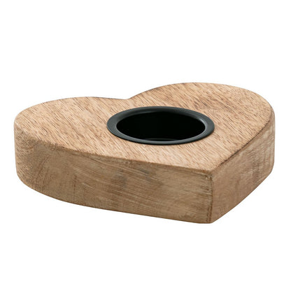 Theelichthouder set massief mangohout 12x11 cm