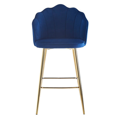 Barkrukken schelp design set van 2 donkerblauw fluweel