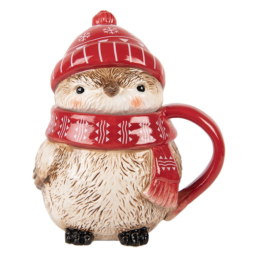 Mok met deksel 500 ml rood keramiek