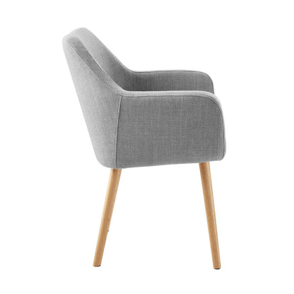 Fauteuil structuurstof lichtgrijs massief eikenhout