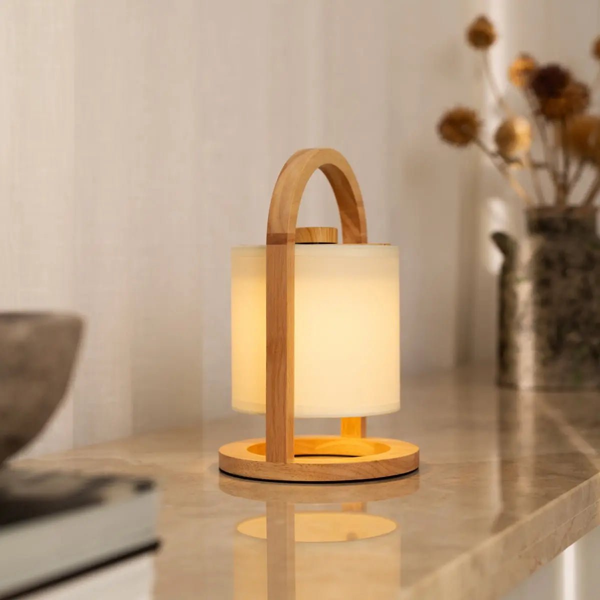 Houten tafellamp Ø18x27 cm oplaadbaar dimbaar